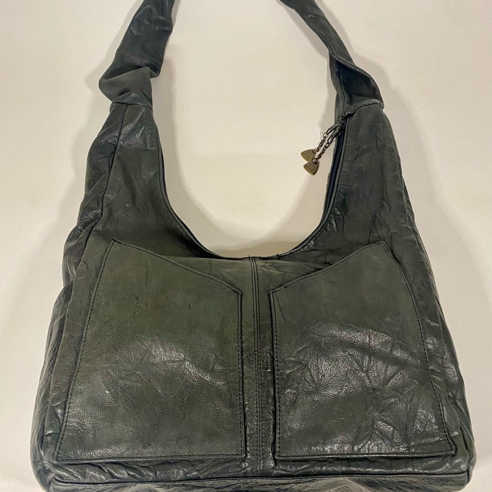 Black Leather Hobo Bag with Slouchy Design